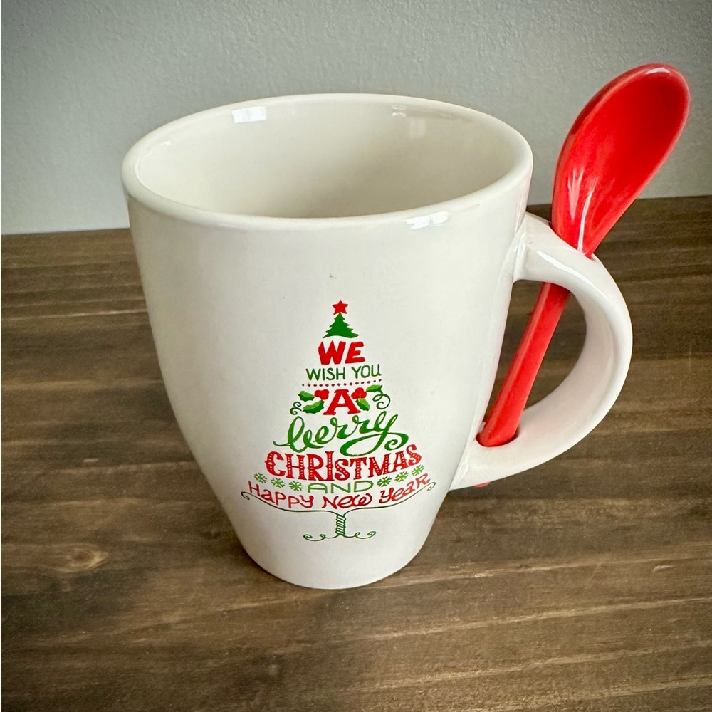 Charming Ceramic Christmas Mug + Spoon Set
